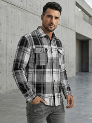 Camisa de hombre negro-blanca OZONEE NB/MC728N/3Z
