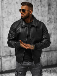 Chaqueta de cuero de hombre negra OZONEE JB/JP1178Z
