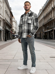 Camisa de hombre negro-blanca OZONEE NB/MC728N/3