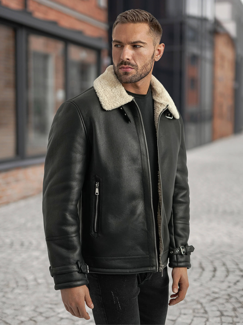 Chaqueta de cuero de hombre negra OZONEE JS/11Z8271