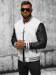Chaqueta de cuero de hombre blanco-negro OZONEE JS/11Z8068