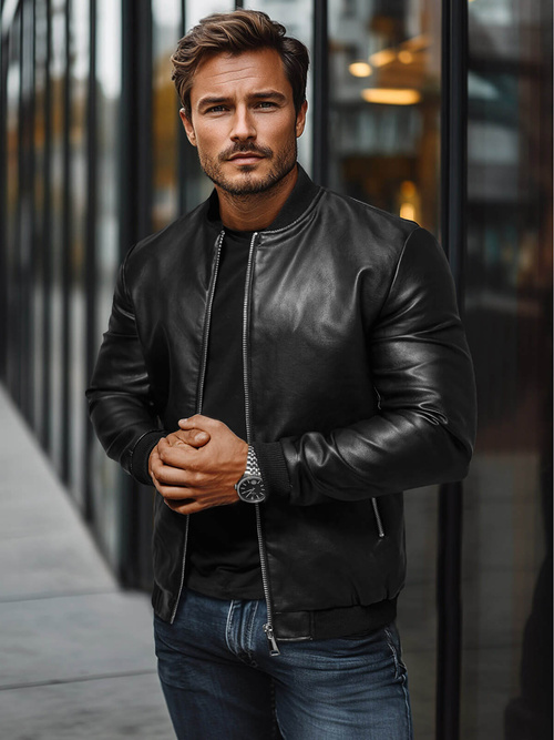 Chaqueta de cuero de hombre negra OZONEE JS/11Z8106Z