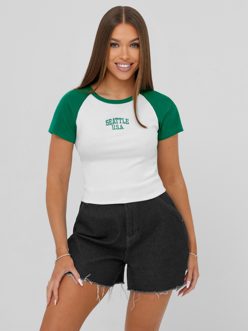Camiseta de mujer blanco-verde OZONEE JS/R61627