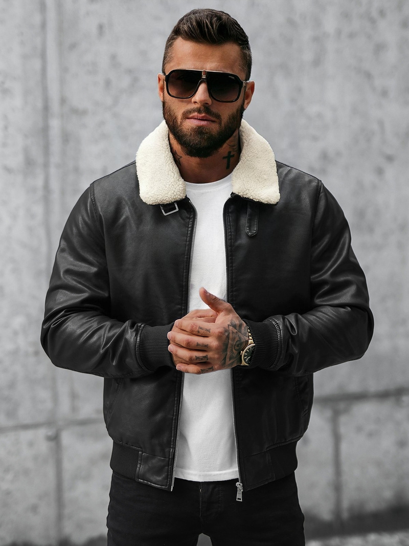 Chaqueta de cuero de hombre negra OZONEE JB/JP1178Z