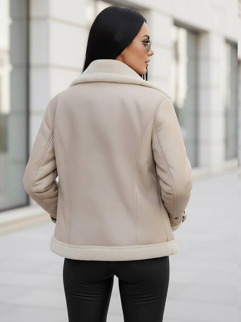 Chaqueta de cuero para mujer beige OZONEE JS/11Z8177Z