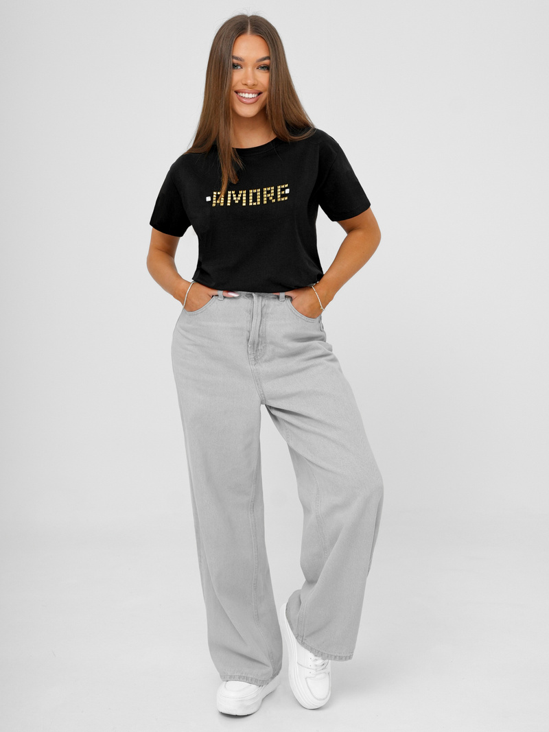 Camiseta de mujer negro-dorado OZONEE JS/YJ77716