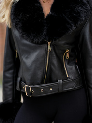 Chaqueta de cuero para mujer negra OZONEE JS/61M8511/392A