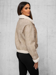 Chaqueta de cuero para mujer beige OZONEE O/81331Z
