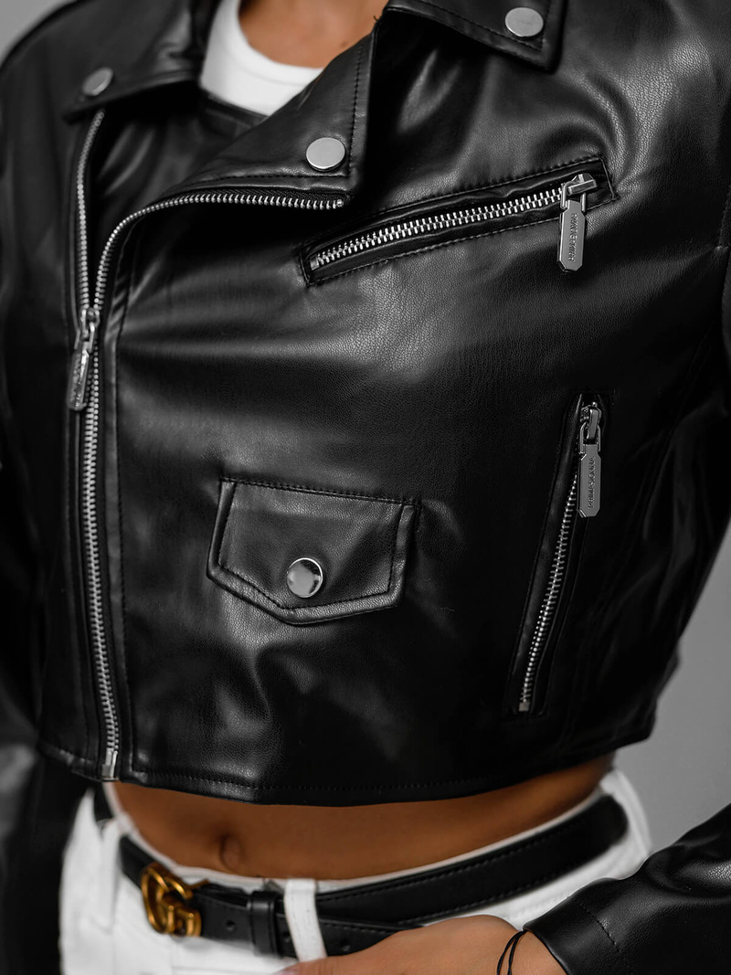 Chaqueta de cuero para mujer negra OZONEE JS/11Z8189Z