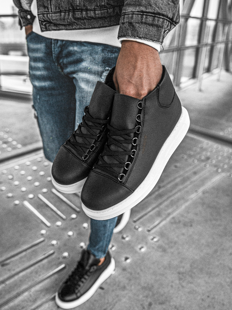 Sneakers altas de hombre negro-blancos OZONEE CH/258