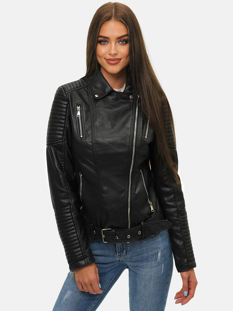 Chaqueta de cuero para mujer negra OZONEE JS/11Z8009
