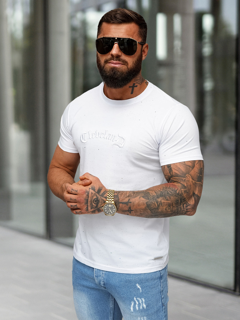 Camiseta de hombre blanco OZONEE O/QQ1386