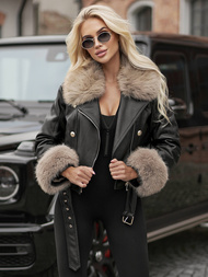 Chaqueta de cuero para mujer negro-beige OZONEE JS/61M8512/392BZ