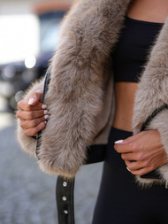 Chaqueta de cuero para mujer negro-beige OZONEE JS/61M8510/392B