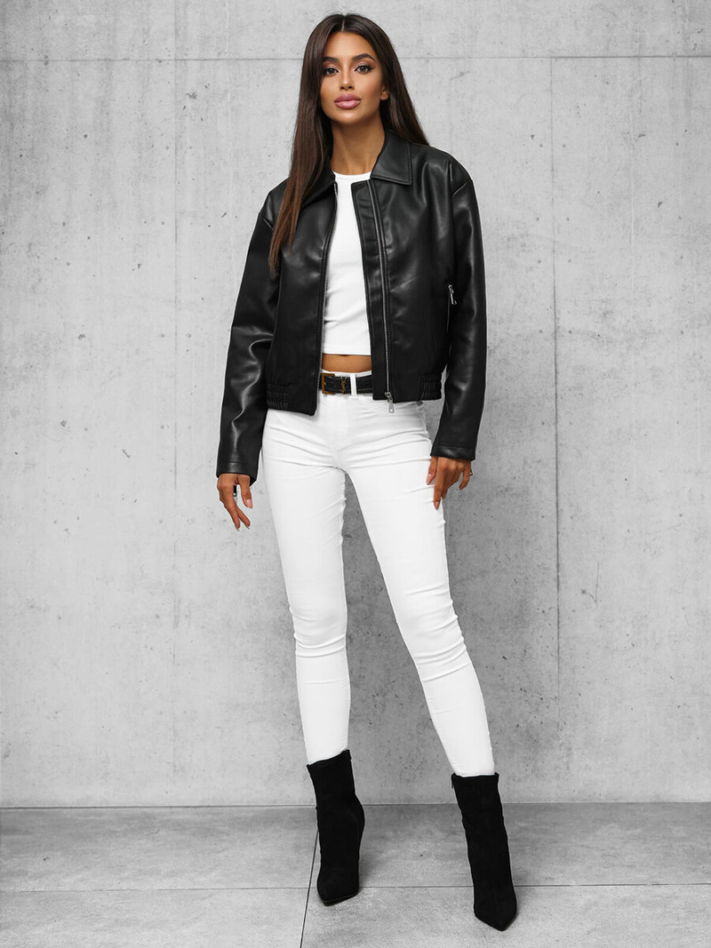 Chaqueta de cuero para mujer negra OZONEE O/G116Z