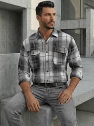 Camisa de hombre negro-blanca OZONEE NB/MC728N/4Z