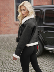 Chaqueta de cuero para mujer negra OZONEE JS/11Z8256Z