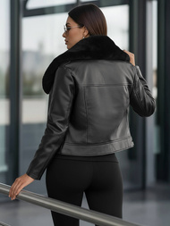 Chaqueta de cuero para mujer negra OZONEE JS/61M8508/392AZ