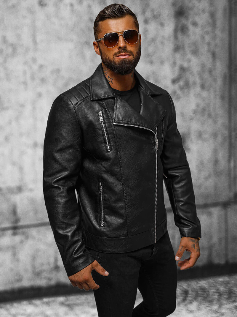 Chaqueta de cuero de hombre negra OZONEE JS/11Z8067