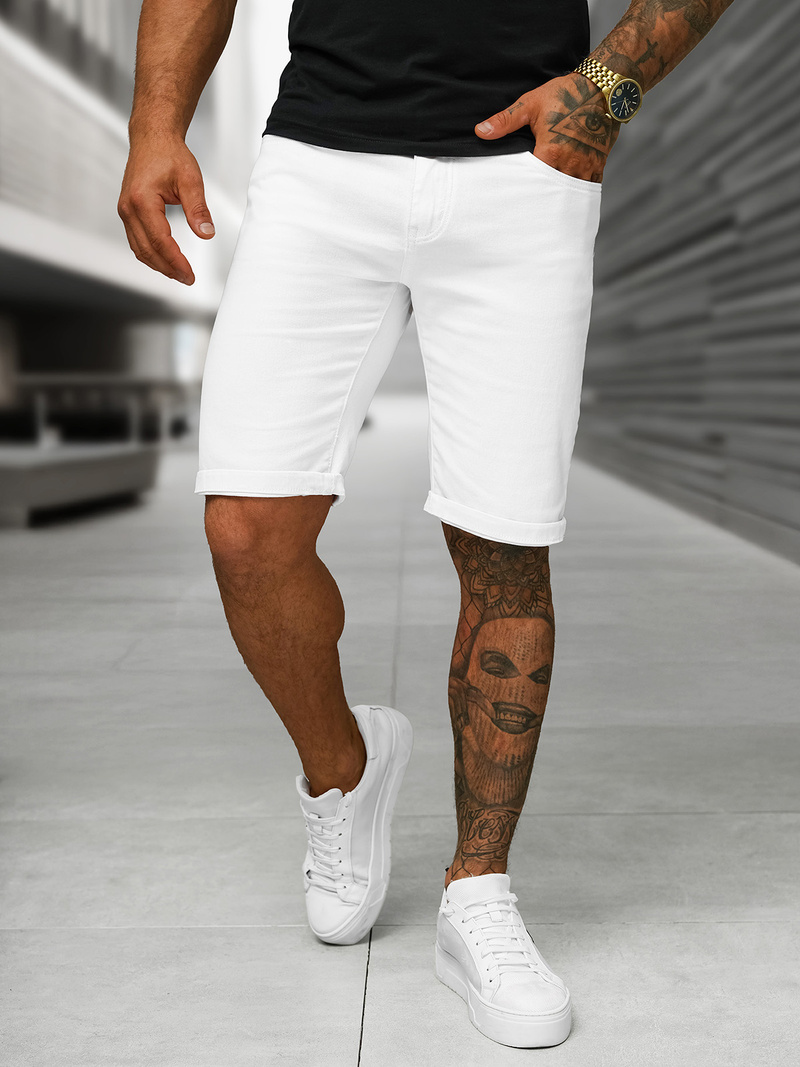 Pantalones cortos de mezclilla para hombre blancos OZONEE O/UM873