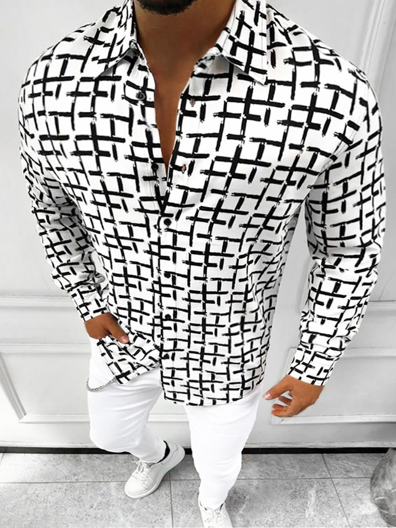 Camisa de hombre blanco-negra OZONEE E/9000/1