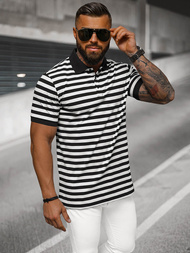 Polo de hombre blanco-negro OZONEE NB/MT3110