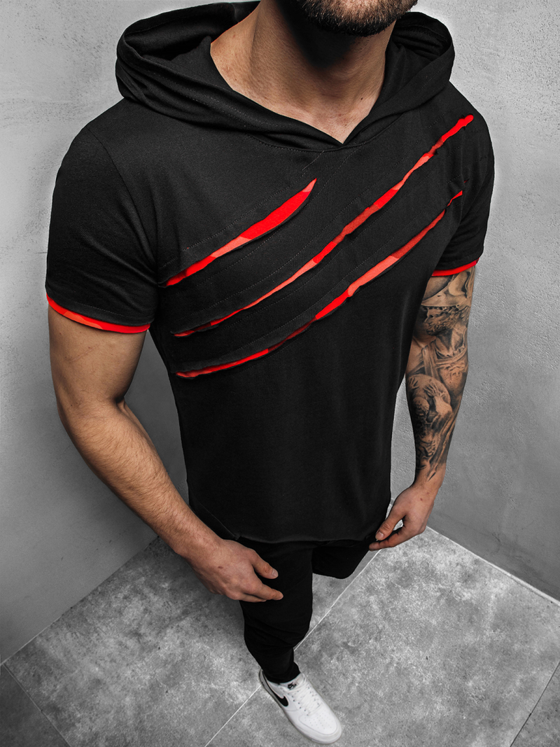 Camiseta de hombre negro-roja OZONEE A/1185Z