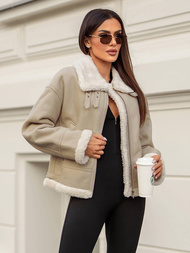 Chaqueta de cuero para mujer beige OZONEE JS/11Z8178