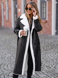 Abrigo de cuero de mujer negra OZONEE JS/11Z8253