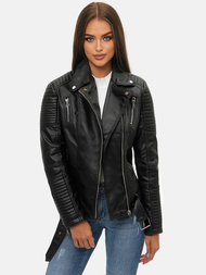 Chaqueta de cuero para mujer negra OZONEE JS/11Z8009