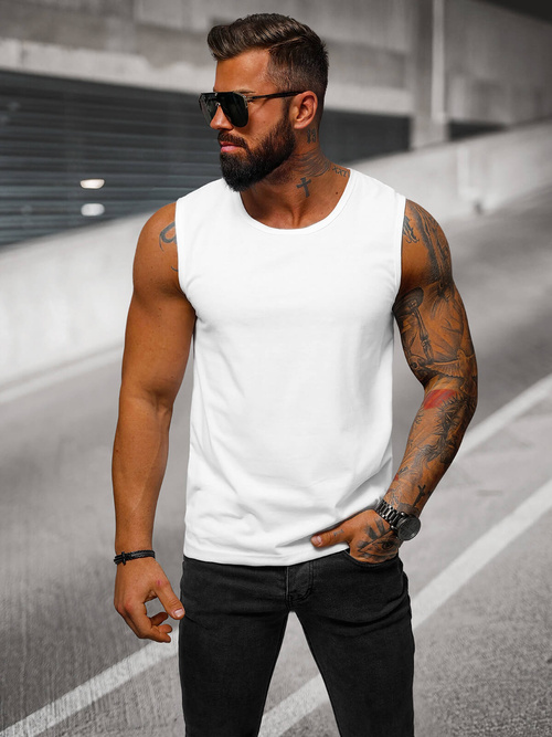 Camiseta sin mangas de hombre blanco OZONEE JS/99001Z