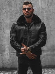 Chaqueta de cuero de hombre negra OZONEE JS/11Z8013Z