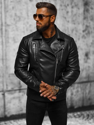 Chaqueta de cuero de hombre negra OZONEE JS/11Z8056