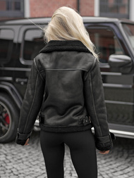 Chaqueta de cuero para mujer negra OZONEE JS/61M8501/392BZ