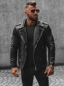 Chaqueta de cuero de hombre negra OZONEE JS/11Z8014