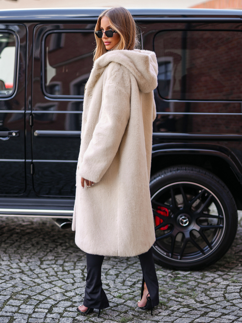 Chaqueta de invierno de piel para mujer beige OZONEE JS/11Z8250