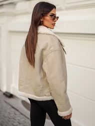 Chaqueta de cuero para mujer beige OZONEE JS/11Z8178