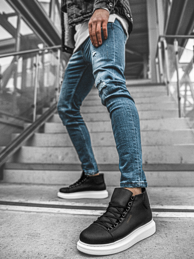 Sneakers altas de hombre negro-blancos OZONEE CH/258