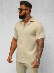 Camisa de hombre con manga corta beige OZONEE O/Y971T
