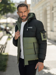 Chaqueta de invierno de hombre negro-verde OZONEE JS/31M5083/136