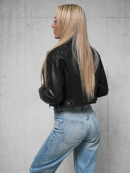 Chaqueta de cuero para mujer negra OZONEE JS/11Z8128