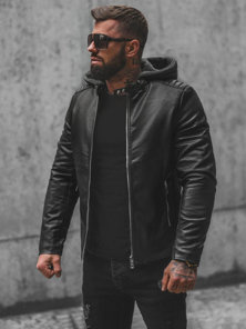 Chaqueta de cuero de hombre negra OZONEE JS/11Z8012Z