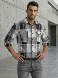 Camisa de hombre negro-blanca OZONEE NB/MC728N/3Z