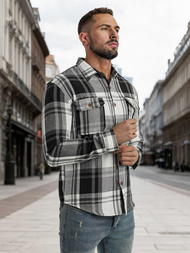 Camisa de hombre negro-blanca OZONEE NB/MC728N/3