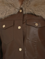 Chaqueta de cuero para mujer chocolate OZONEE JS/61M8513/158