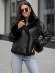 Chaqueta de cuero para mujer negra OZONEE JS/61M8505/392Z