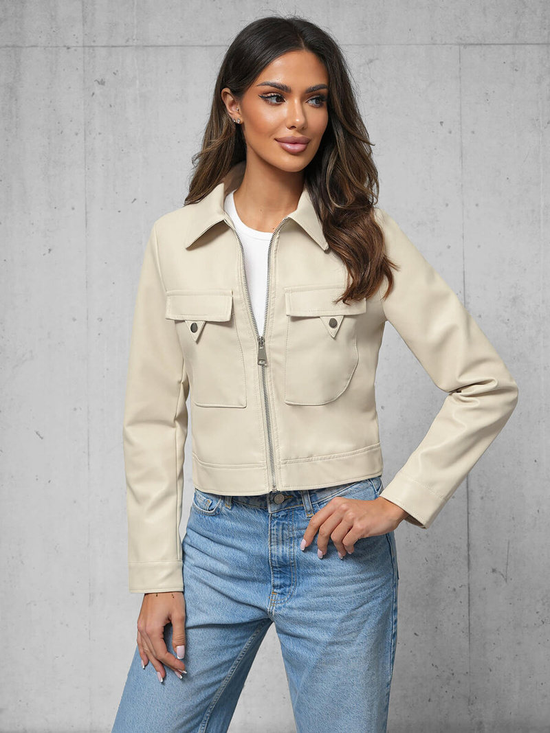 Chaqueta de cuero para mujer beige OZONEE O/G117