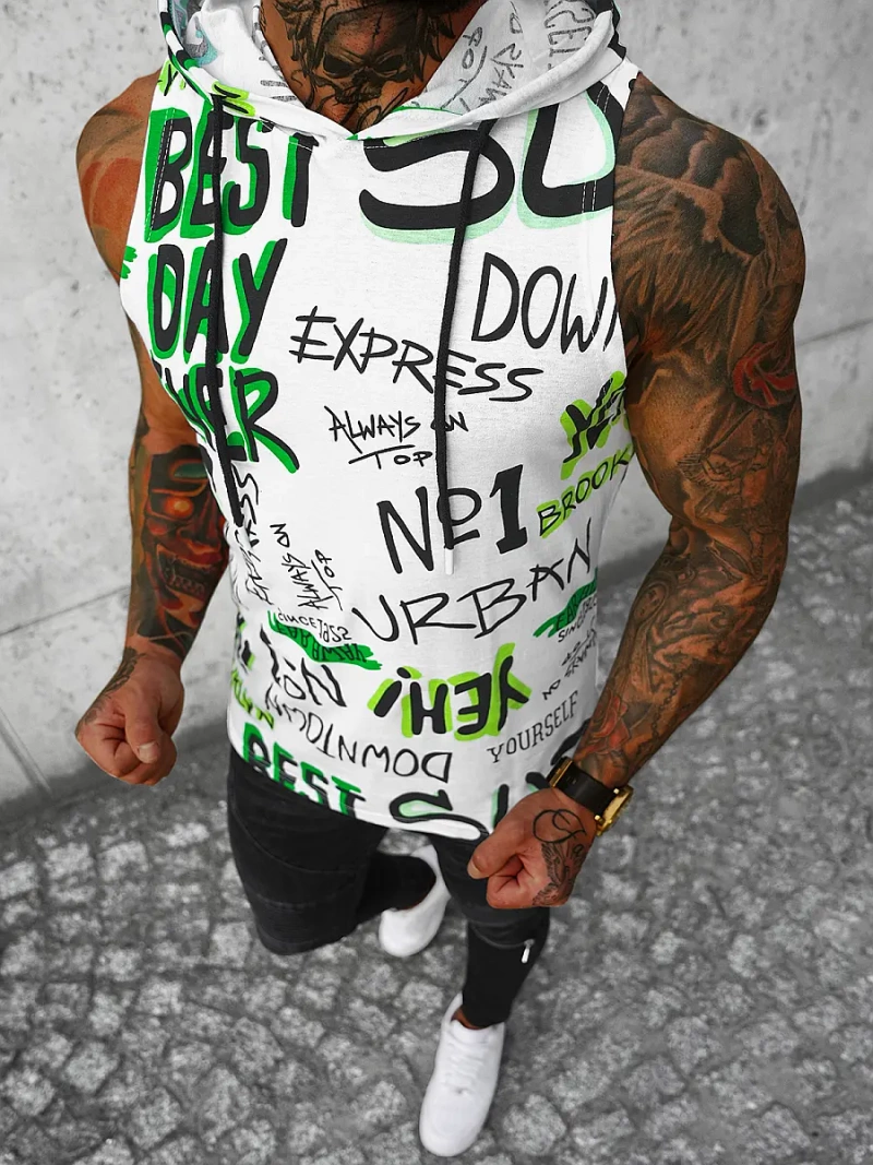 Camiseta sin mangas de hombre blanco-verde OZONEE O/BL303Z