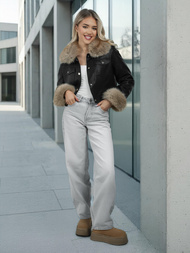 Chaqueta de cuero para mujer negro-beige OZONEE JS/61M8513/392B