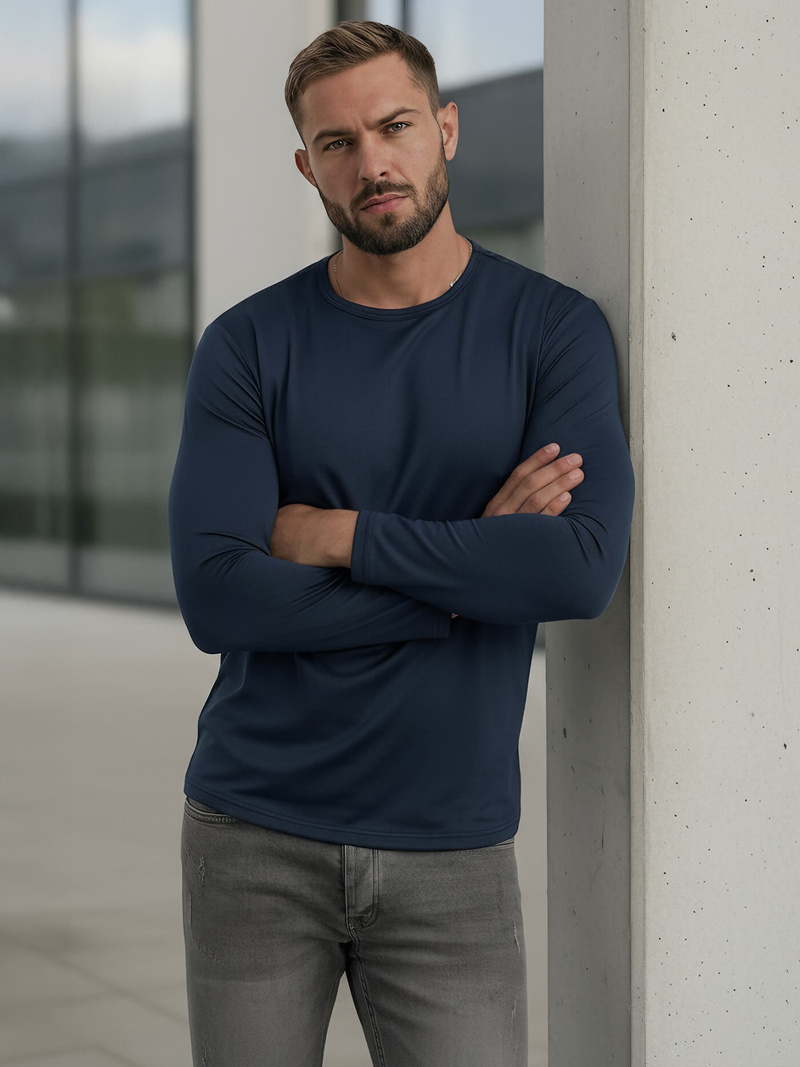 Camiseta de manga larga de hombre azul marino OZONEE JS/DB71/5
